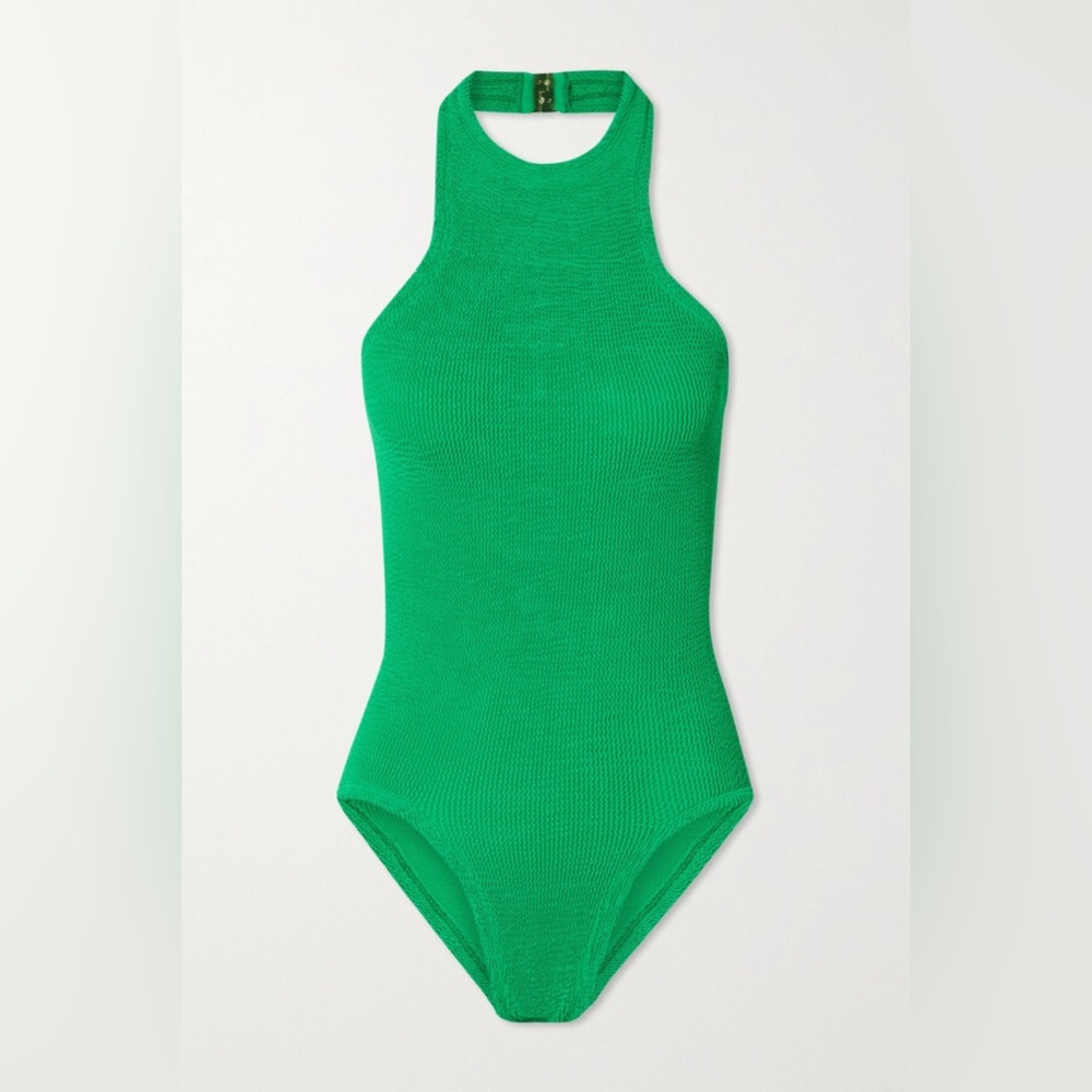 As new hunza g green halter seersucker swimsuit